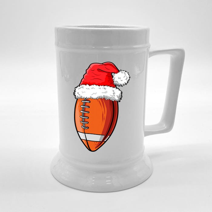 Christmas Football Ball Santa Hat Funny Sport Xmas Boys Front & Back Beer Stein