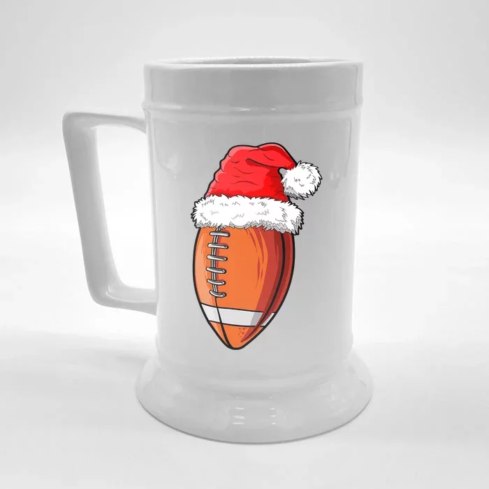 Christmas Football Ball Santa Hat Funny Sport Xmas Boys Front & Back Beer Stein