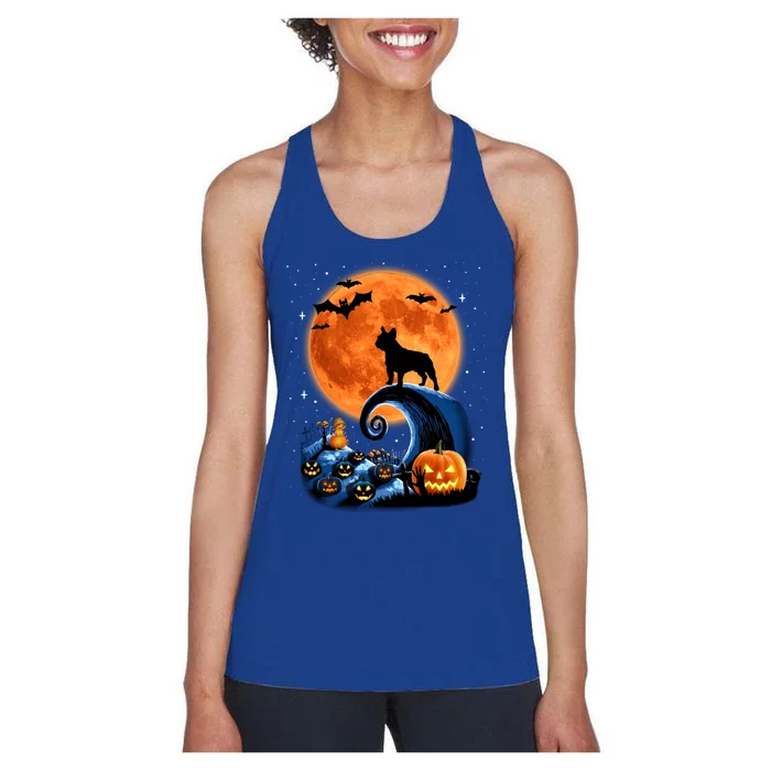 Cute French Bulldog Pumpkin Moon Halloween Horror Dogs Lover Meaningful Gift Women's Racerback Tank