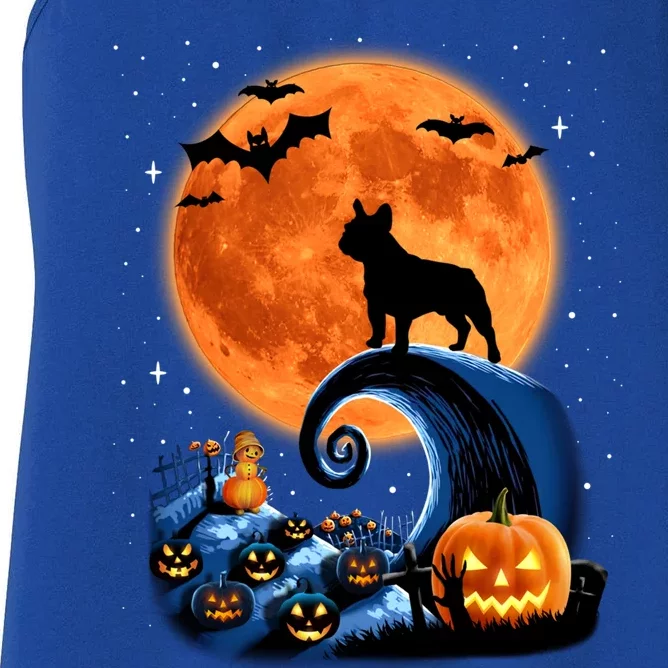 Cute French Bulldog Pumpkin Moon Halloween Horror Dogs Lover Meaningful Gift Women's Racerback Tank