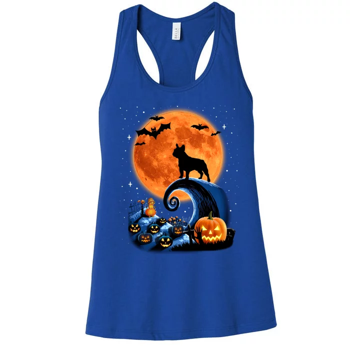 Cute French Bulldog Pumpkin Moon Halloween Horror Dogs Lover Meaningful Gift Women's Racerback Tank