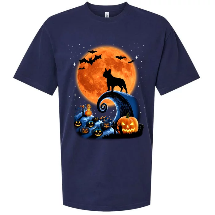 Cute French Bulldog Pumpkin Moon Halloween Horror Dogs Lover Meaningful Gift Sueded Cloud Jersey T-Shirt