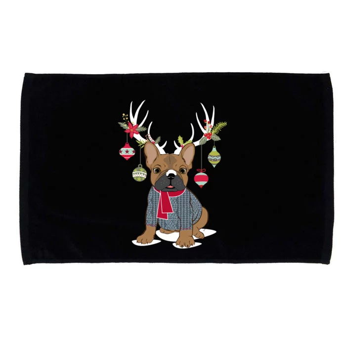 Cute French Bulldog Frenchie Christmas Reindeer Gift Microfiber Hand Towel