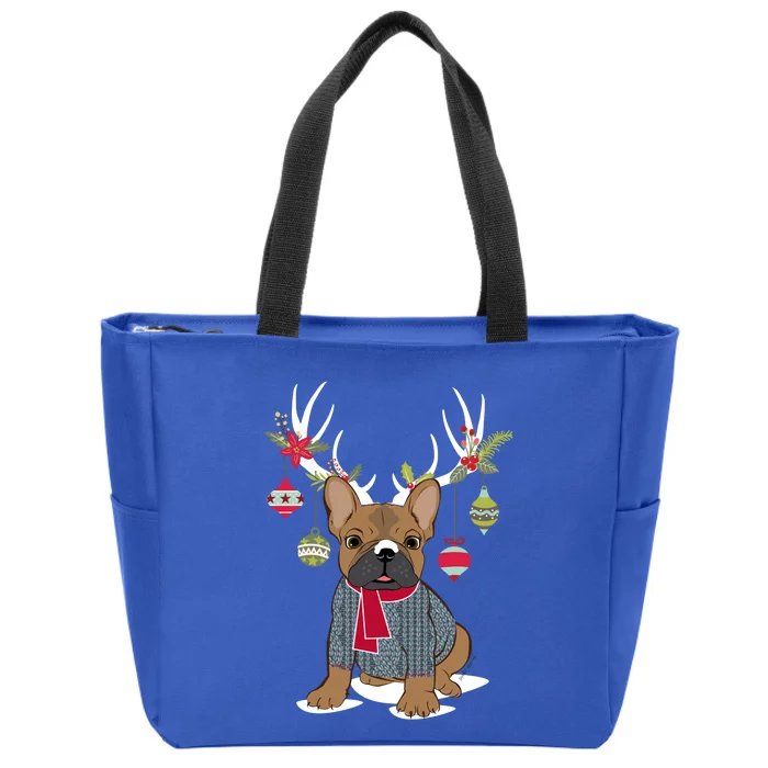 Cute French Bulldog Frenchie Christmas Reindeer Gift Zip Tote Bag