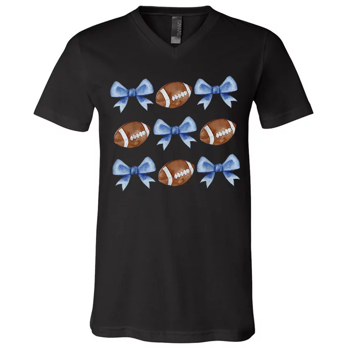 Coquette Football Bow Football Mom Game Day V-Neck T-Shirt