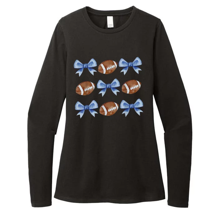 Coquette Football Bow Football Mom Game Day Womens CVC Long Sleeve Shirt