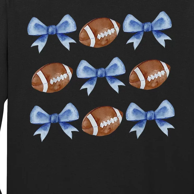 Coquette Football Bow Football Mom Game Day Tall Long Sleeve T-Shirt