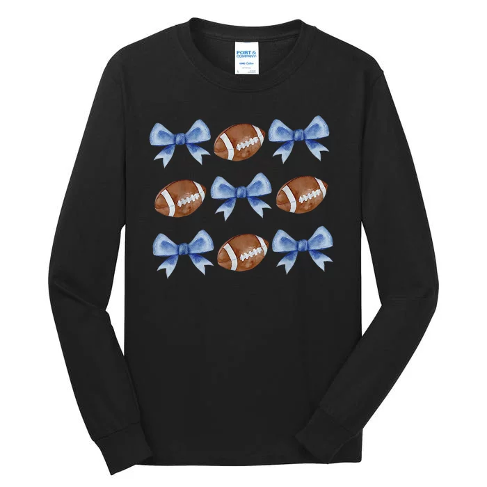 Coquette Football Bow Football Mom Game Day Tall Long Sleeve T-Shirt