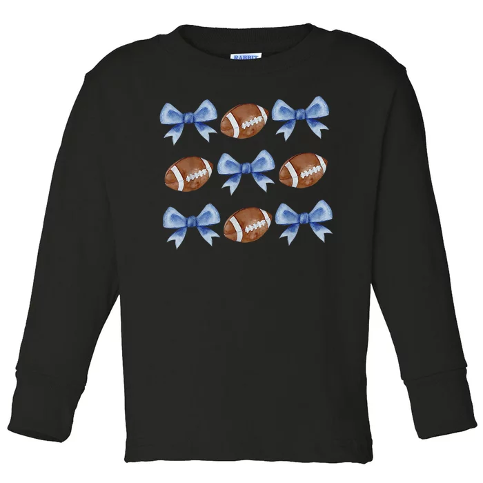 Coquette Football Bow Football Mom Game Day Toddler Long Sleeve Shirt