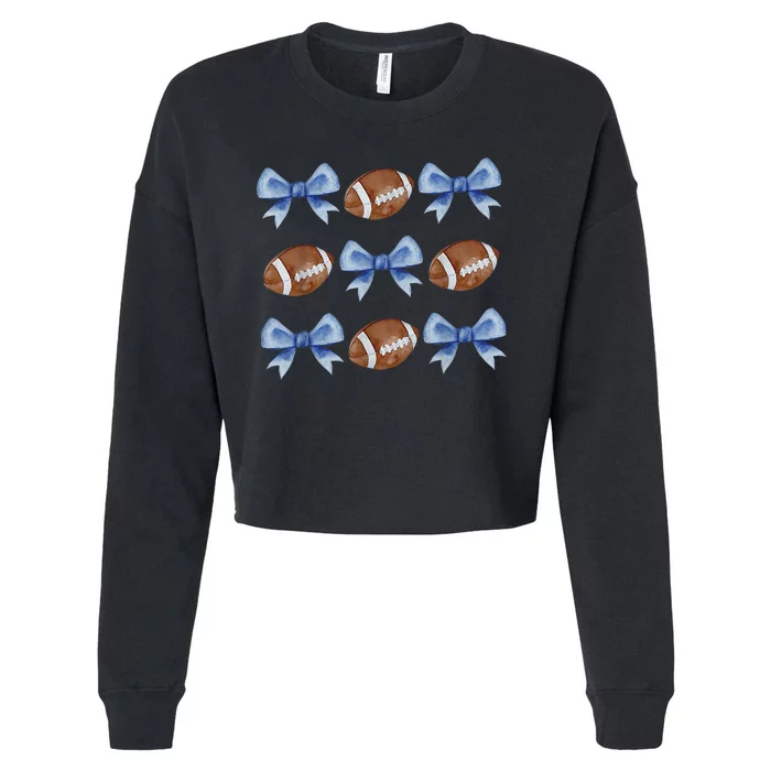 Coquette Football Bow Football Mom Game Day Cropped Pullover Crew