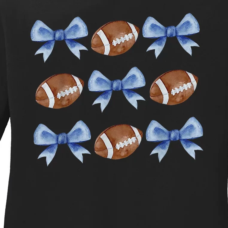 Coquette Football Bow Football Mom Game Day Ladies Long Sleeve Shirt