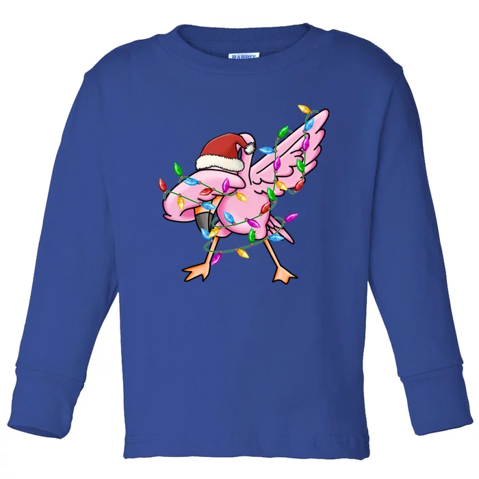 Cute Flamingo Christmas Dabbing Gift Toddler Long Sleeve Shirt