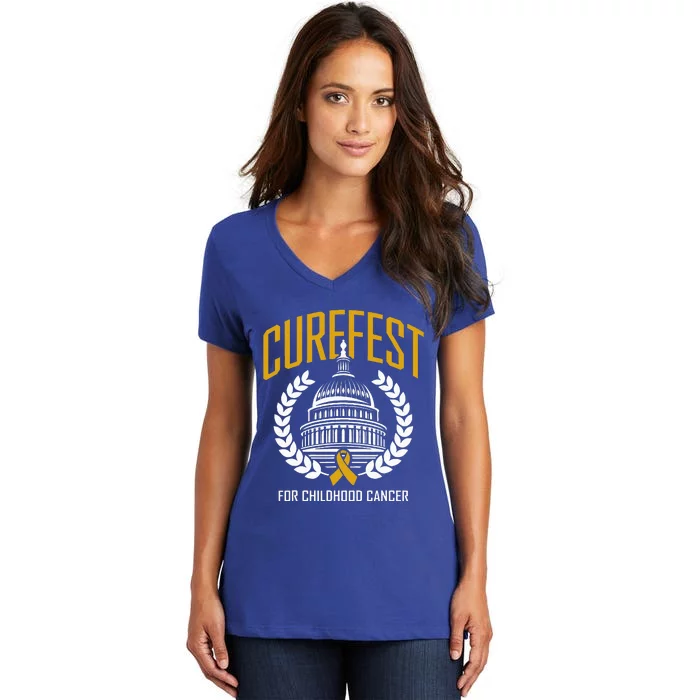 Curefest For Childhood Cancer 2024 In September We Wear Gold Women's V-Neck T-Shirt