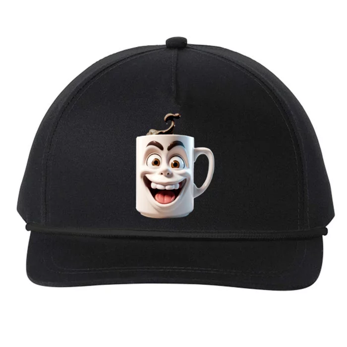 Crazy Face Coffee Character Snapback Five-Panel Rope Hat