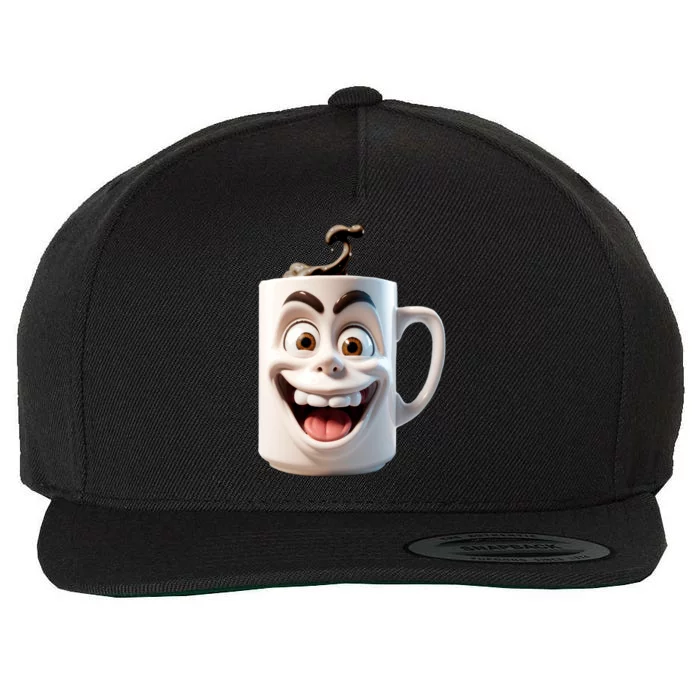 Crazy Face Coffee Character Wool Snapback Cap