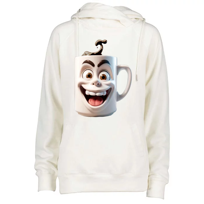 Crazy Face Coffee Character Womens Funnel Neck Pullover Hood