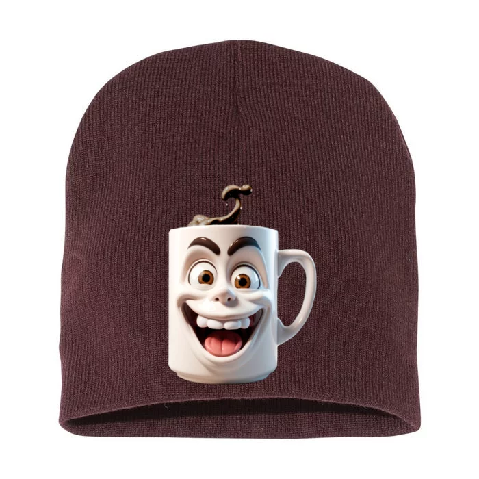 Crazy Face Coffee Character Short Acrylic Beanie