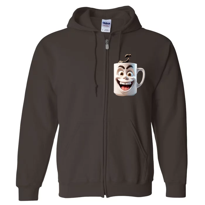 Crazy Face Coffee Character Full Zip Hoodie