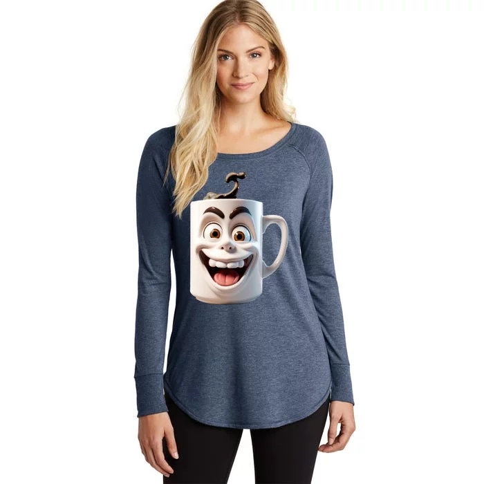 Crazy Face Coffee Character Women's Perfect Tri Tunic Long Sleeve Shirt