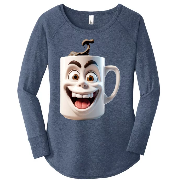 Crazy Face Coffee Character Women's Perfect Tri Tunic Long Sleeve Shirt