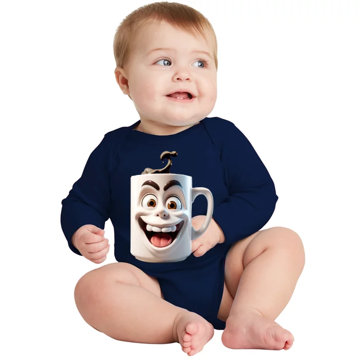 Crazy Face Coffee Character Baby Long Sleeve Bodysuit