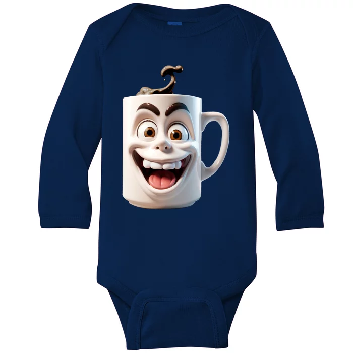 Crazy Face Coffee Character Baby Long Sleeve Bodysuit