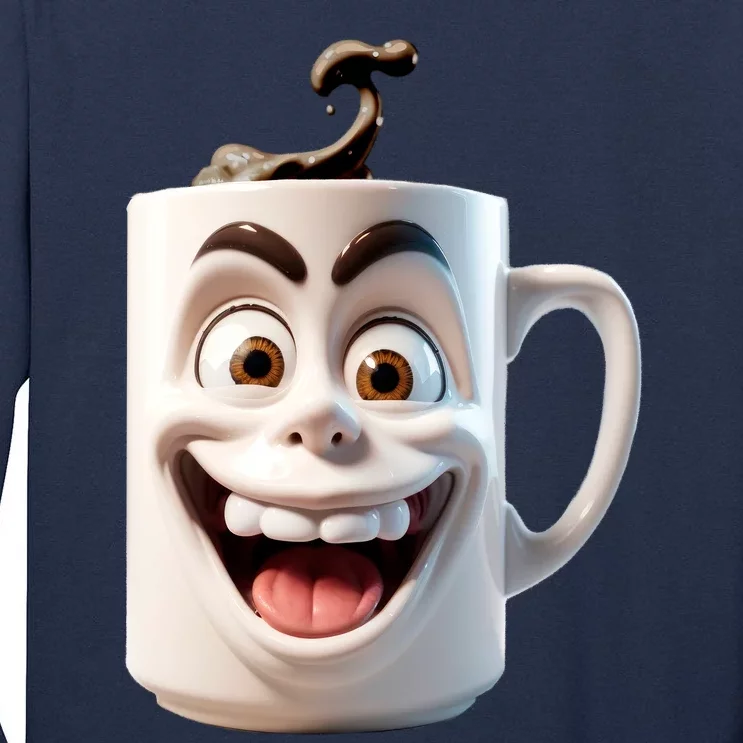 Crazy Face Coffee Character Tall Long Sleeve T-Shirt