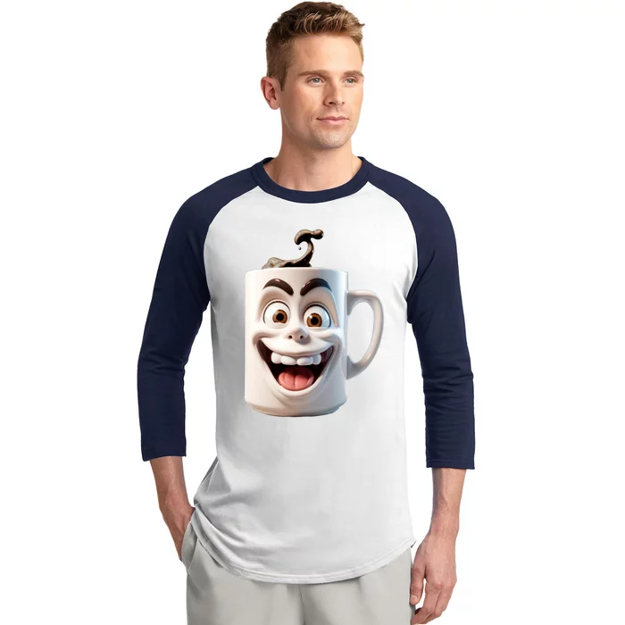 Crazy Face Coffee Character Baseball Sleeve Shirt