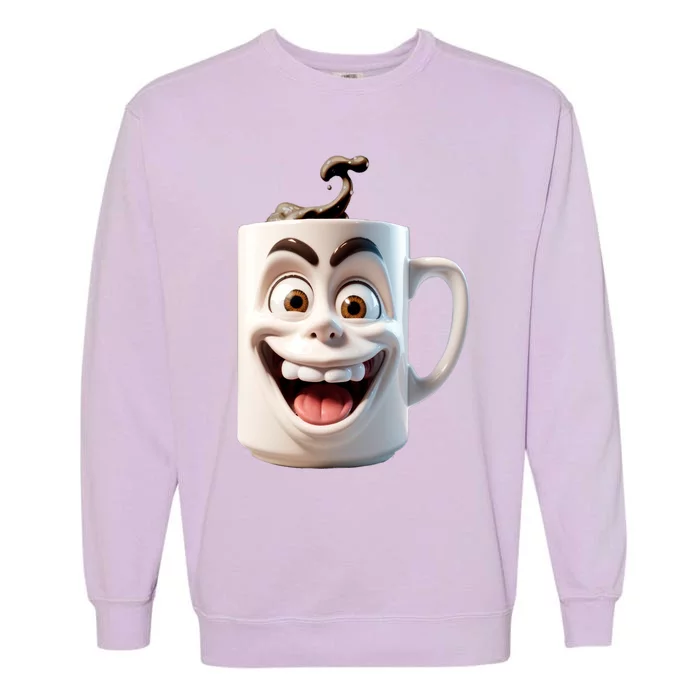 Crazy Face Coffee Character Garment-Dyed Sweatshirt