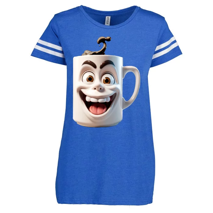 Crazy Face Coffee Character Enza Ladies Jersey Football T-Shirt