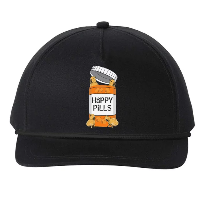 Capybara Funny Capibara Rodent Happy Pills Capybaras Snapback Five-Panel Rope Hat