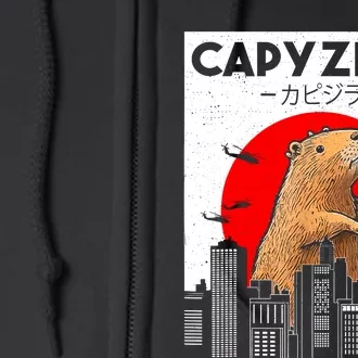 Capyzilla Funny Capybara Japanese Sunset Rodent Animal Lover Full Zip Hoodie