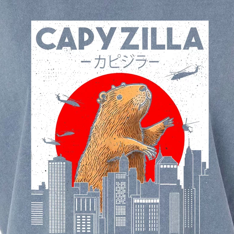 Capyzilla Funny Capybara Japanese Sunset Rodent Animal Lover Garment-Dyed Women's Muscle Tee