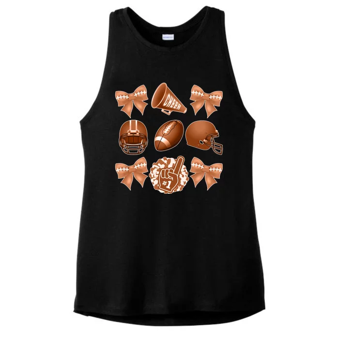 Cute Football Cheer Fan Lover Ribbon Bow Coquette Style Ladies Tri-Blend Wicking Tank