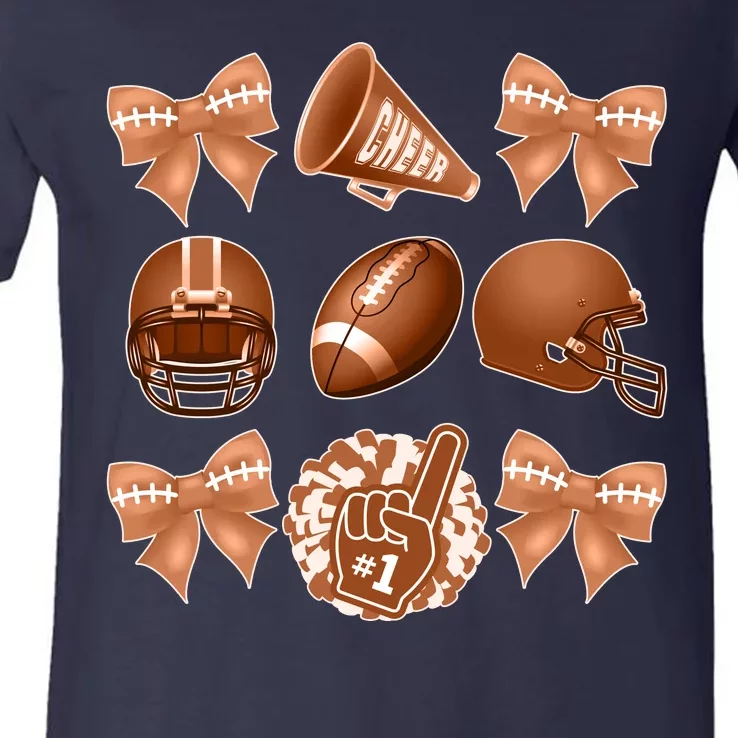 Cute Football Cheer Fan Lover Ribbon Bow Coquette Style V-Neck T-Shirt