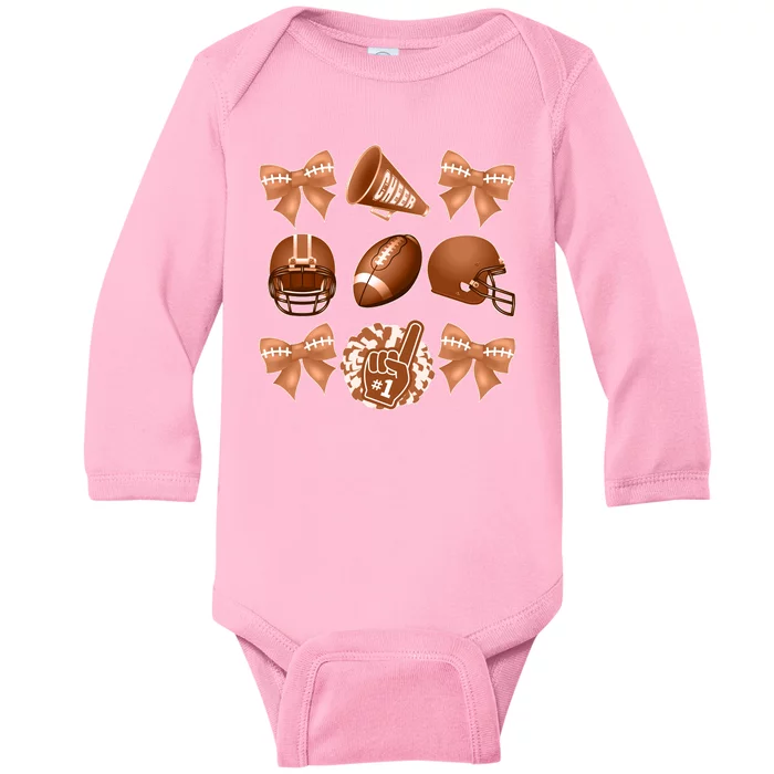 Cute Football Cheer Fan Lover Ribbon Bow Coquette Style Baby Long Sleeve Bodysuit