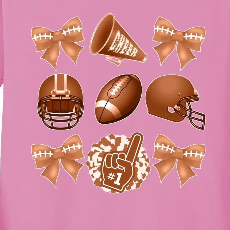 Cute Football Cheer Fan Lover Ribbon Bow Coquette Style Kids Long Sleeve Shirt