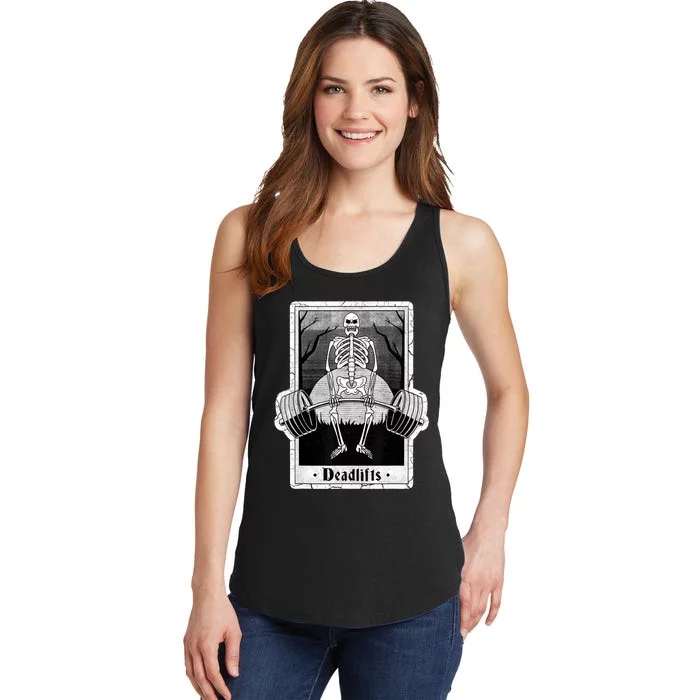 deadlifts skeleton tarot card – funny weightlifting Ladies Essential Tank