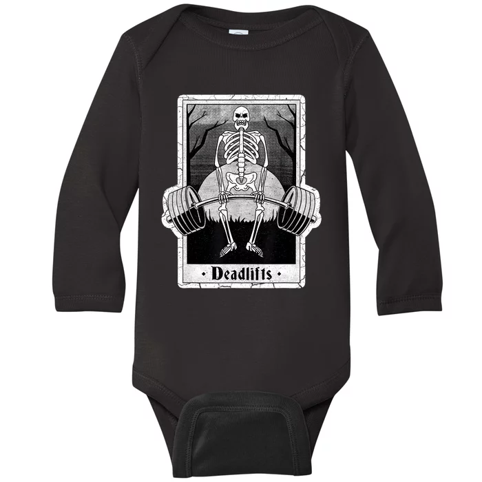 deadlifts skeleton tarot card – funny weightlifting Baby Long Sleeve Bodysuit