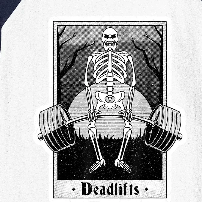 deadlifts skeleton tarot card – funny weightlifting Baseball Sleeve Shirt