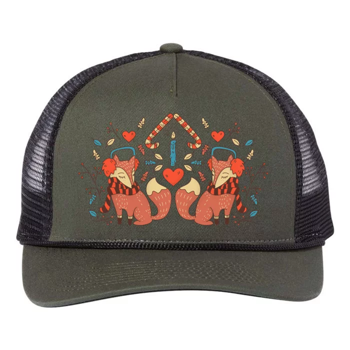 Cute Fox Christmas Tree Believe In Christmas Cute Gift Retro Rope Trucker Hat Cap