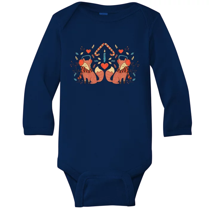 Cute Fox Christmas Tree Believe In Christmas Cute Gift Baby Long Sleeve Bodysuit