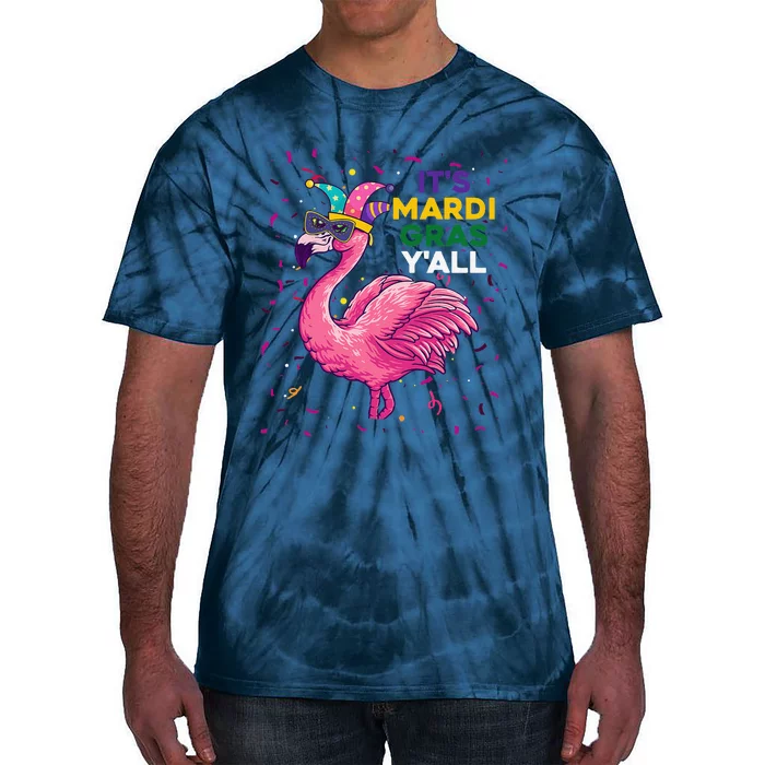 Cute Flamingo Clown Crown Mardi Gras Tie-Dye T-Shirt