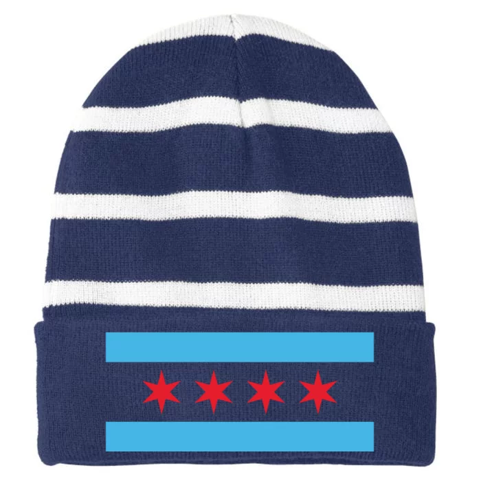 Chicago Flag Striped Beanie with Solid Band