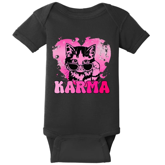 Cute Funny Cat Lover Heart Shape Karma Baby Bodysuit