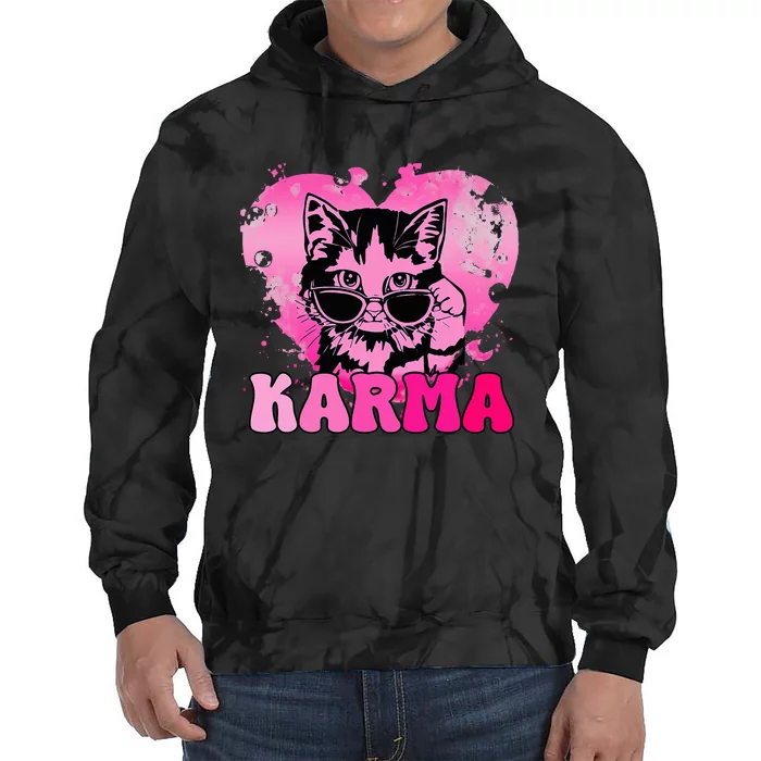 Cute Funny Cat Lover Heart Shape Karma Tie Dye Hoodie