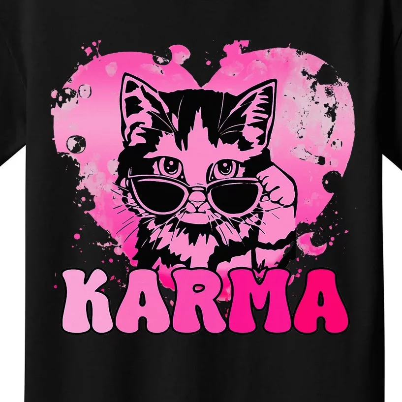 Cute Funny Cat Lover Heart Shape Karma Kids T-Shirt