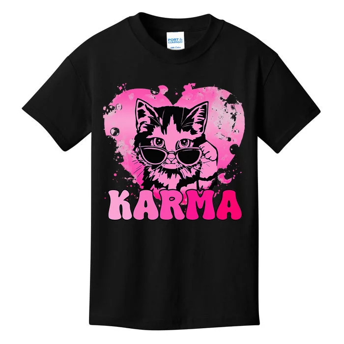 Cute Funny Cat Lover Heart Shape Karma Kids T-Shirt