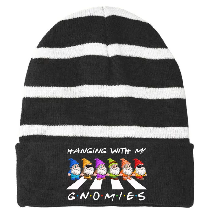 Crosswalk Funny christmas hanging with my gnomies Friend Striped Beanie with Solid Band