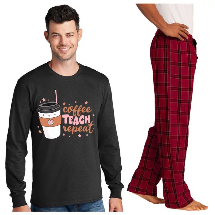 Cute Funny Coffee Teach Repeat Teacher Life Coffee Lover Long Sleeve Pajama Set